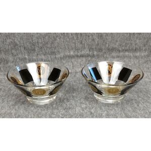 MCM Black & Gold Coin‎ Glass Bowls Vintage Mid Century Modern Set of 2
